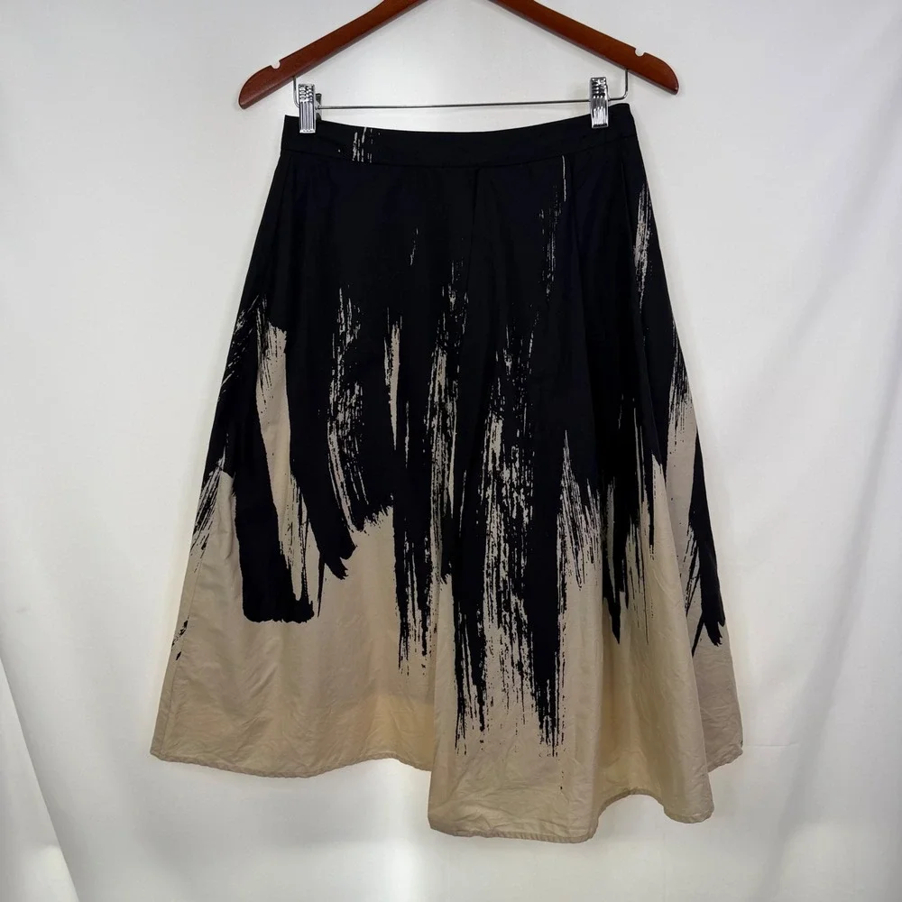 Eva Franco Black & Tan Paint-Brush Midi Skirt - Picture 3 of 8